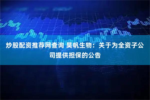炒股配资推荐网查询 昊帆生物：关于为全资子公司提供担保的公告